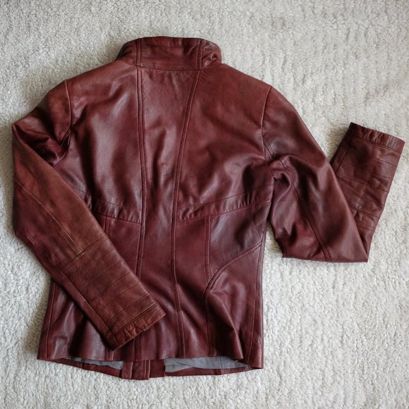 Danier Maroon Asymetric Leather Jacket - Picture 3 of 7